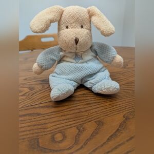Prestige Baby. Plush Puppy Toy in Cream and Blue. Waffle Texture. Terry Cloth.